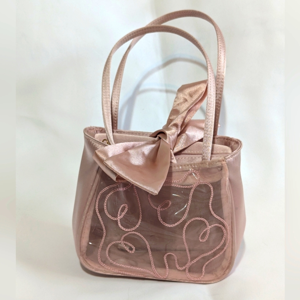 ❤️Victoria Secret Heart Embroidered Sheer Beauty Mesh Satin Handbag